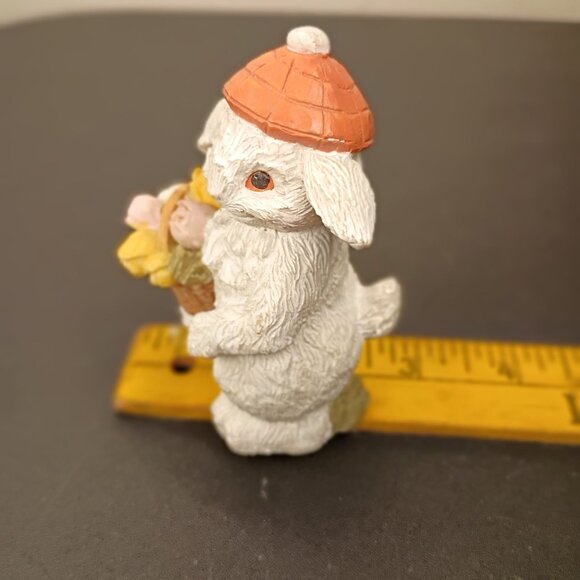 Adorable Hand-Painted Bunny Figurine With Basket Of Flowers - Picture 15 of 16
